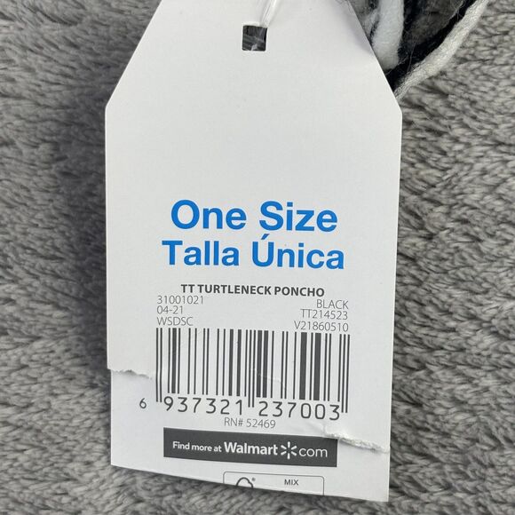 Time And Tru Turtleneck Poncho Womens One Size Black White Fringe Knit Sweater - Picture 4 of 7